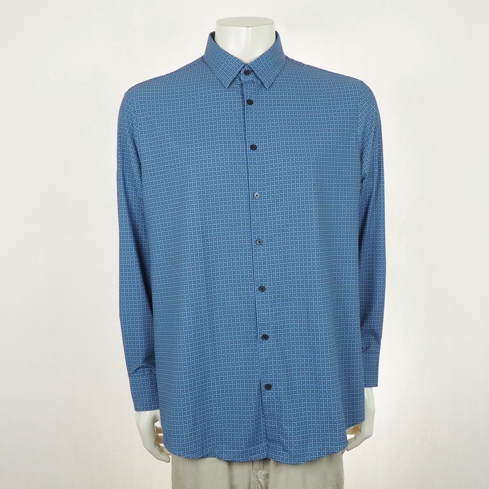 New Mizzen+Main Button Down Shirt Mens Large Blue Geometric Classic Fit Dress